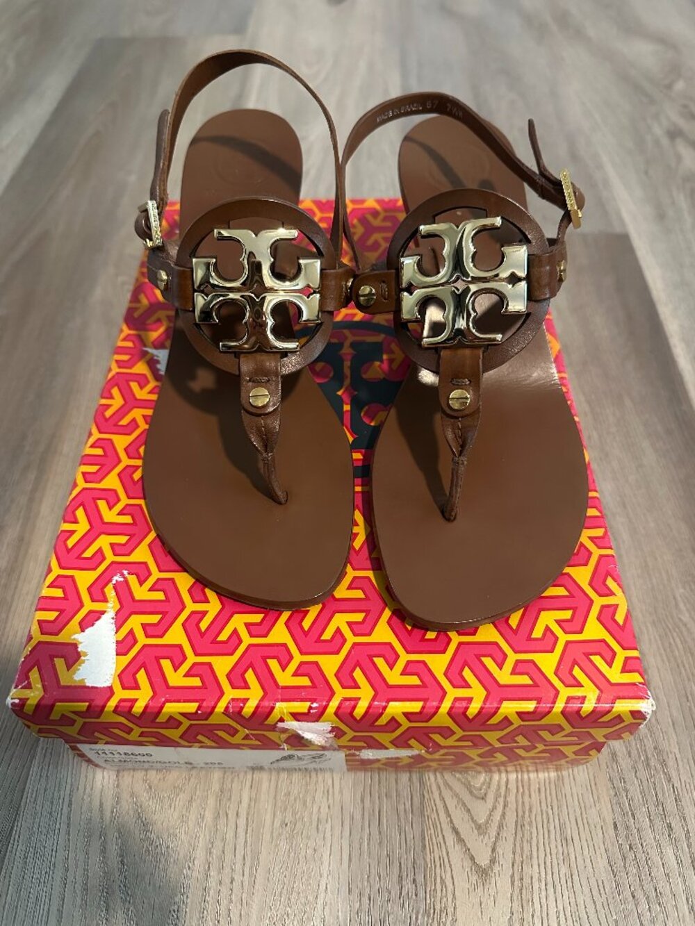 Tory Burch Holly 2 Vegan Leather Sandals-Almond/Gold - Pre-Owned (Never Worn)